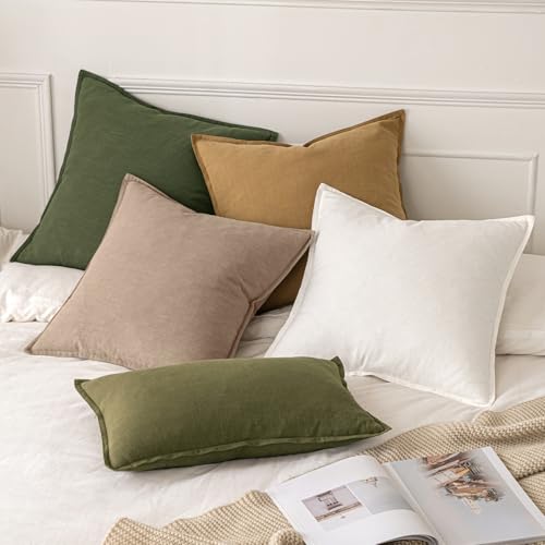 Image of MIULEE Decorative Linen Pillow Covers 20x20 Inch Camel Boho Farmhouse Neutral Couch Throw Pillows for Bed Pack of 2 Accent Modern Pillowcase Sofa Livingroom Home Decor