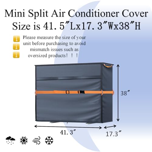Image of Mini Split Air Conditioner Cover for Outside Units,600D Waterproof Air Conditioner Mini Split Cover with Vent Hole,Outdoor Rectangular Air Conditioner Covers for AC Units, Fits up to 41 inchLx17 inchWx38 inchH.