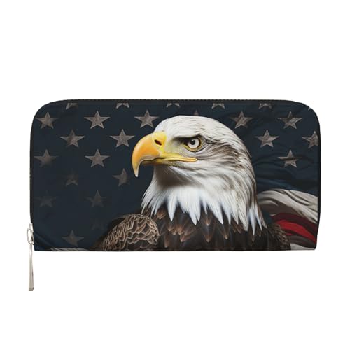 Pu Leather Wallet For Women Girl, Zip Around Credit Card Holder American Bald Eagle Long Wallet Clutch Purse Waterproof Travel Handbag