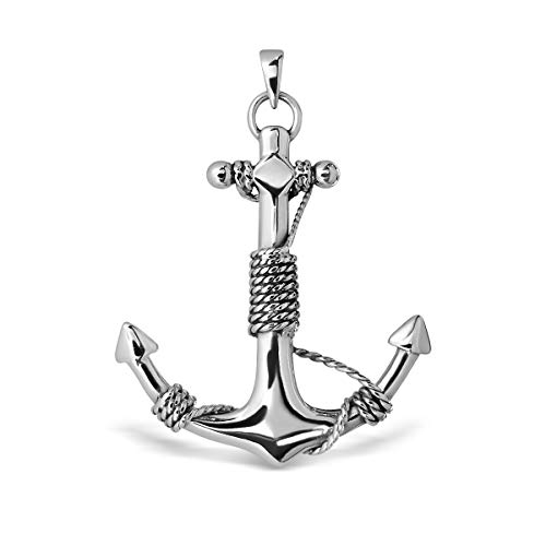 WithLoveSilver 925 Sterling Silver 40mm Charm Rope Anchor Pendant