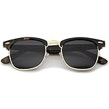 zeroUV - Premium Half Frame Horn Rimmed Sunglasses with Metal Rivets (Tortoise-Gold / Smoke)