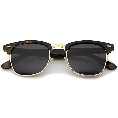 zeroUV Premium Half Frame Horn Rimmed Sunglasses with Metal Rivets (Tortoise-Gold/Smoke)
