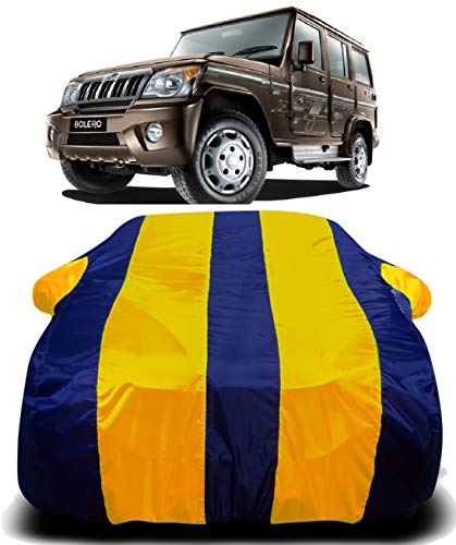 Image of Waterproof Car Cover with Ultra Surface Body Protection (Yellow Stripes) (Mahindra Bolero New 2019)