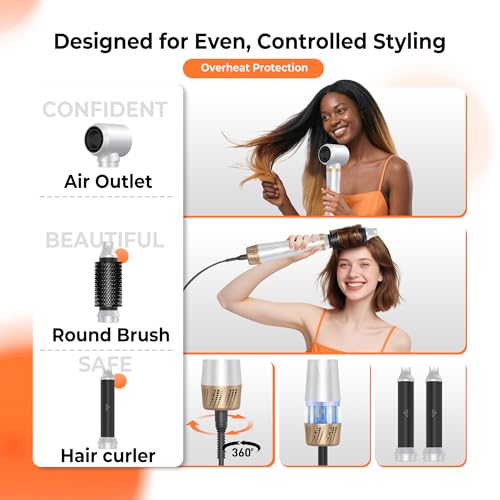 Image of 5 in 1 Blow Dryer Brush,Upgrade Blow Dryer Brush Air Curler Air Curling Wrap Styler, Fast Drying & 3 Adjustable Temperatures Hot Air Brush,Detachable Hair Styling Set for Drying Curling Straightening