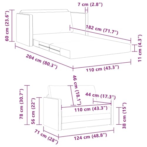 vidaXL Schlafsofa 110cm Schwarz Stoff, Modernes Wohnzimmer, kompaktes rechteckiges Sofa, stylische umwandelbare Samt-Couch, langlebige Soft-Touch-Sitzgelegenheit, funktionale Möbel