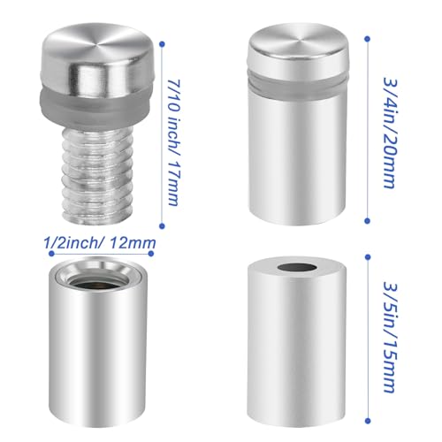 Image of 40pcs Standoff Screws (1 /2 in. Dia x 3 /4 in. Total Length), Stainless Steel Advertising Scews. Wall Mounting Standoff Screws for Acrylic Frame, Sign and Pictures (1 /2 in. Dia x 3 /4 in. L)