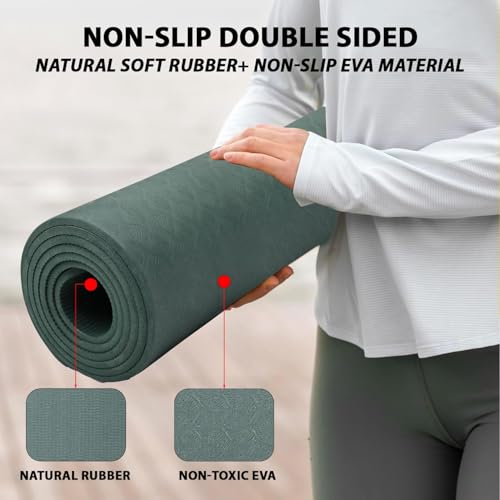 Image of LEAFED TPE Material 6MM Anti-Slip Yoga Mat for Gym Workout and Yoga Exercise for Men & Women, Premium Yoga Mat (Forest Green)