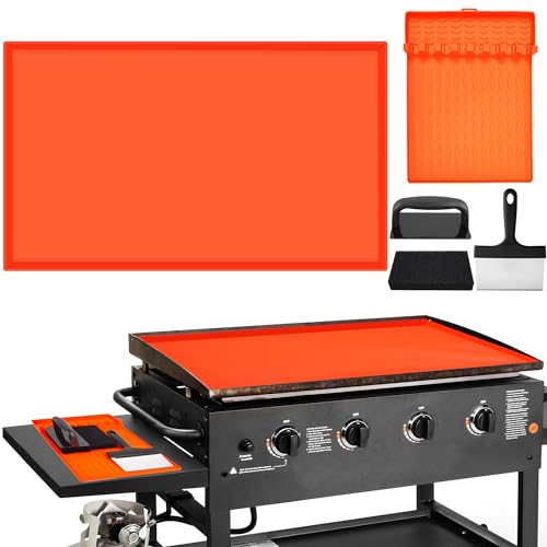 Nerien Silicone Griddle Cover & Griddle Cleaning Kit for Blackstone - 36 inch Griddle Cover, 16 inch Griddle Spatula Mat, 7 Pcs Griddle Cleaner, All Season Grill Accessories Set