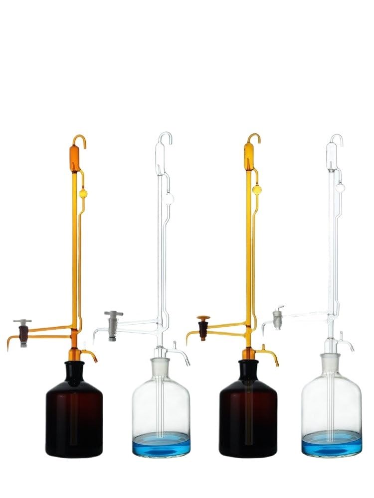 Buretta Automatica con Rubinetto PTFE, Auto-Azzera, Vetro Borosilicato per Titolazioni Acide e Alcaline(10ml Transparent PTFE stopper)