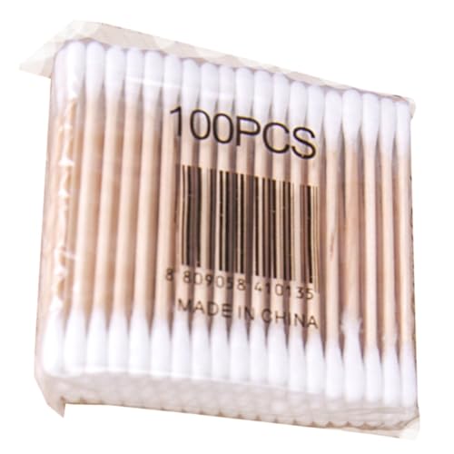 PLAFOPE 100Pcs Double Tipped Cotton Swabs Wooden Stick Swabs for Makeup Cleaning and Personal Care Cotton Buds with Sturdy Design for Safe Use Face Body