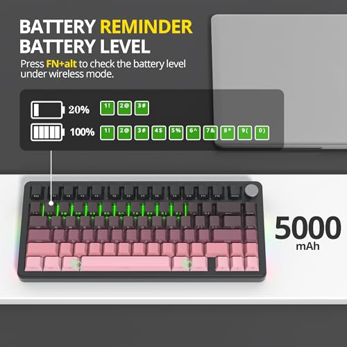 Image of surmen M75 75% Wireless Creamy Keyboard with Gasket, Pre-lubed Triple Mode Bluetooth Mechanical Gaming Keyboard BT5.0 /2.4Ghz /USB with Sound Absorbing Pads Hot-Swap(Sunset)