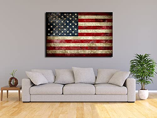 Image of Pyradecor Extra Large Old Vintage American Flag Canvas Prints Wall Art Pictures Paintings for Living Room Office Home Decorations Modern Abstract Landscape Artwork 32 inch x 48 inch