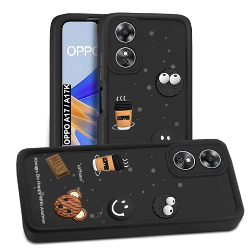 Image of AESTMO Back Case Cover for Oppo A17 / A17K Cover | Cute Fun Cartoon 3D Ball | Coffee Silicone Case | Full Body Protection | Camera Protection Back Cover for Oppo A17 / A17K (Black)