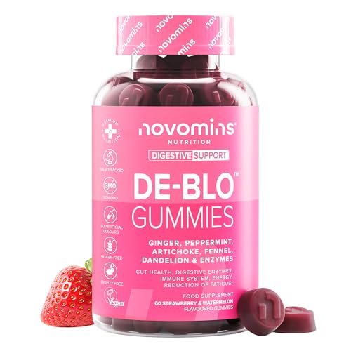 De-Blo Gummies - Digestive Enzyme Supplement - with Bromelain Enzyme Inulin Peppermint Ginger 2 Billion CFU for Gut Health Apple Cider Vinegar - Gluten-Free & Vegan - 60 Gummies - Novomins