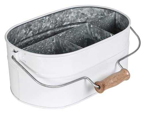 Product Image of the Alpha Living Home 4-Compartment Flatware Caddy - Metal Cutlery Holder Silverware & Condiment Organizer - Perfect for Kitchen, Dining, and Picnics (White)