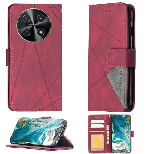Aroepurt Case Compatible for Huawei Nova 12i Phone Case Cover [with Tempered Glass Screen Protector] Flip Stand Cover PU Leather Wallet Case Red