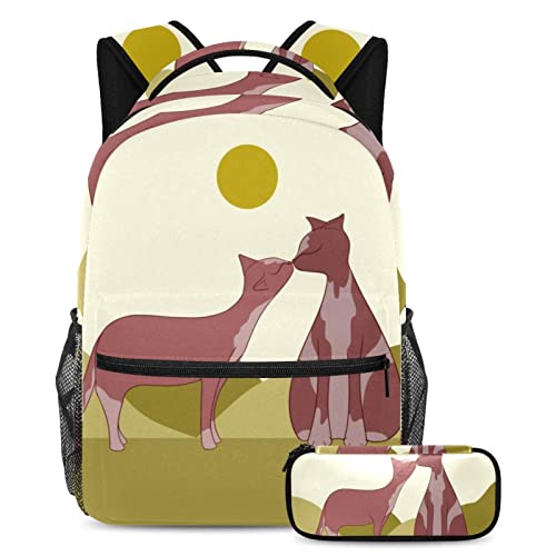 Sac à dos chat mignon rose avec trousse scolaire assortie pour enfants et adolescents