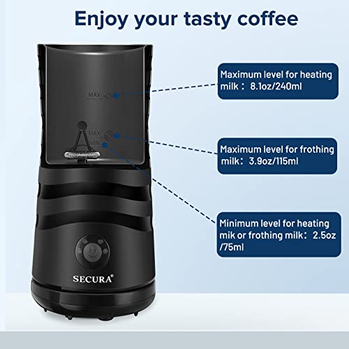 Image of Secura Electric Milk Frother,Automatic Steamer,4-IN-1 Hot & Cold Foam Maker-8.4oz /240ml Milk Warmer for Latte,Cappuccinos,Macchiato with Silicone Spatula,Quiet Operation & Shut-off (Black) (Pack of 6)