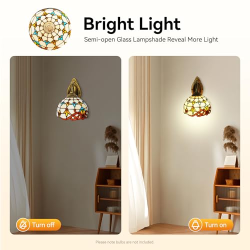 Image of Wall Sconce Stained Glass Bowl Wall Fixtures 1-Light Wall Light in Antique Brass with Mermaid for Bedroom Hallway Stairway Balcony
