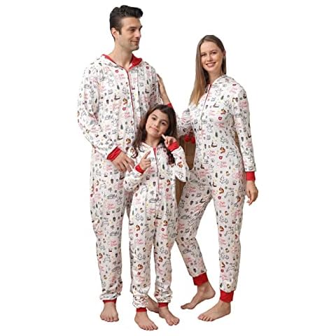 Matching Christmas Family Hooded Pajamas for Couple , Cute Hoodie Onesies Xmas Pj for Adult Men Women, One Piece Holiday Sleepwear Jammies for Whole Family (XXL, White-Snowman-Woman) Cover