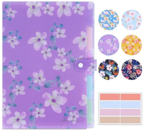 Flower Series Expanding File Folder, Vintage Floral Elegant Funky Cute Retro Document Organizer for Document Arrangement - Purple Floral