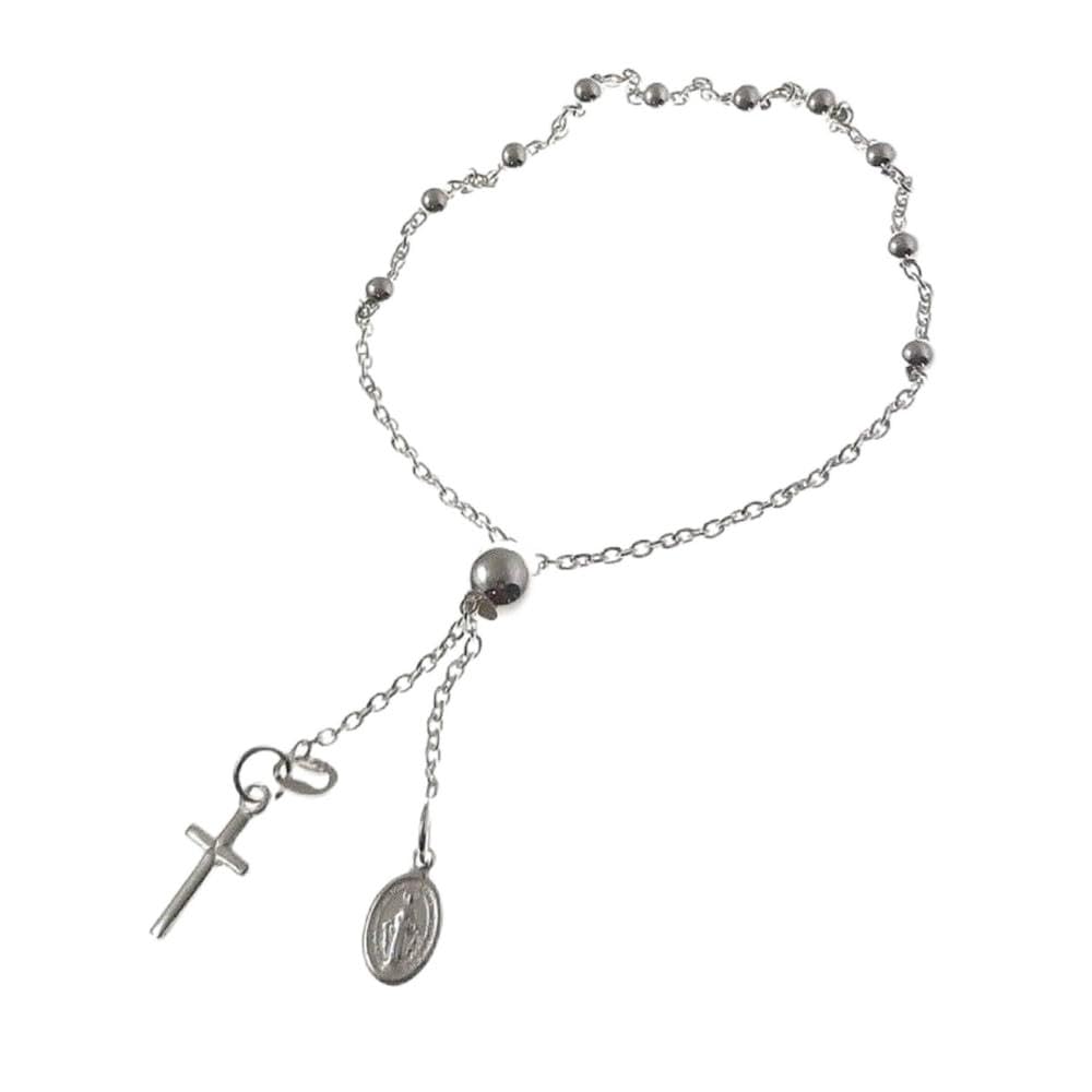Bracciale Rosario Prima Comunione Medaglia Vergine Miracolosa Argento Sterling 925m. Croce dettaglio ragazza