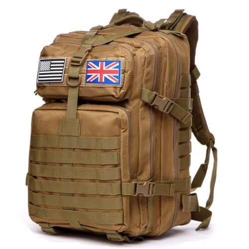 Thuram 50L Durable Nylon Waterproof Fishing Hunting Backpack Outdoor Military Rucksacks Tactical Sports Camping Hiking Bags (Khaki)