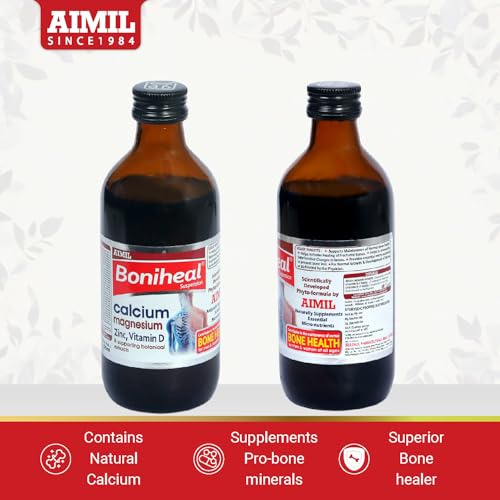 Image of AIMIL Boniheal Suspension (200ml) | Calcium Supplement with Magnesium, Zinc & Vitamin D | Herbal Tonic for Bone Health & Joint Pain Relief for Men & Women (Pack of 3)