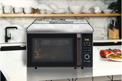 Image of The Furnishing Tree microwave oven cover compatible for IFB 25 Liters Convection 25BC3, Waterproof, Dustproof, Wipeable, Cover Size In CM: (43.5x30.5x25.4), Mosaic Pattern Cream