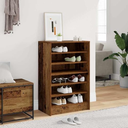 SooIarix Zapatero con aspecto de madera envejecida, 60 x 35 x 92 cm, estrecho con 6 estantes, ahorra espacio, zapatero cerrado para montaje en pared para ordenar el almacenamiento de zapatos en el