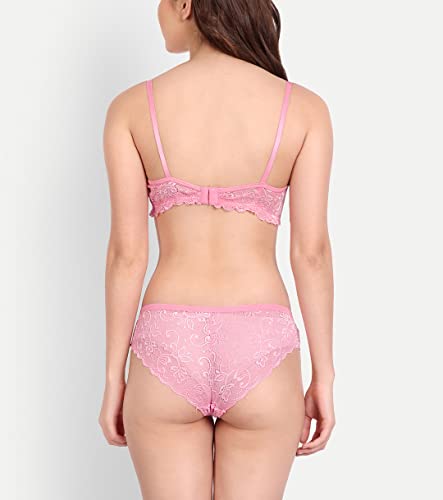 Image of FIMS - Fashion is my style Women Cotton Floral Lace Padded, Non-Wired, Full Coverage, Seamless Bra Panty Set, Multicolor, Lingerie Set