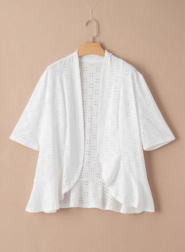 Sidefeel Lightweight Summer Cardigan for Women Spring Netted Knit Ruffle Half Sleeve Kimono Cover Ups3