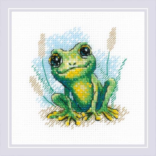 Image of RIOLIS - Little Frog 2286, Animals Cross Stitch Kits 6 inchx6 inch, Cross Stitch Kits for Beginners & Advanced, Crossstitching Kit Adult, Embroidery Counted Stitching Kit