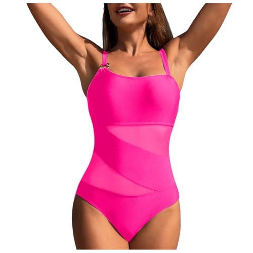 Bañador de 1 pieza para mujer, Push-up, acolchado, Bikini, entrenamiento, atlético, Deporte, camiseta fruncida, Trajes de baño Vintage Burkini, rosa, XL