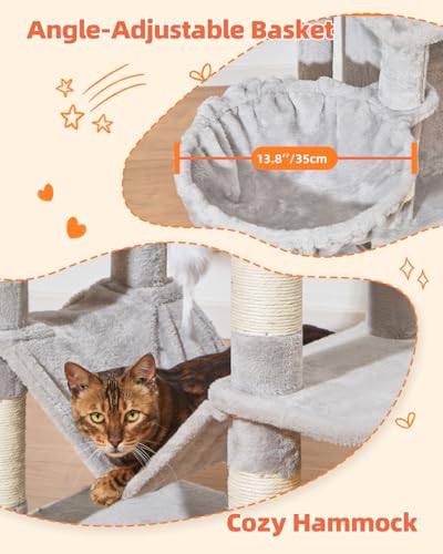 Image of Taoqimiao Cat Tree, 66.2 in Tall Cat Tower with 2 Plush Cat Condos