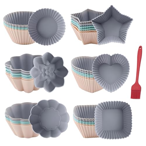 Silikon Muffinförmchen, 36 Stück 6 Typen Formen Antihaft Silikon Backformen mit Zwei Pinsel, Cupcake Formen, Tief Muffinförmchen Muffinblech, Muffinför Ostern, Silikonform Für Heißluftfritteuse