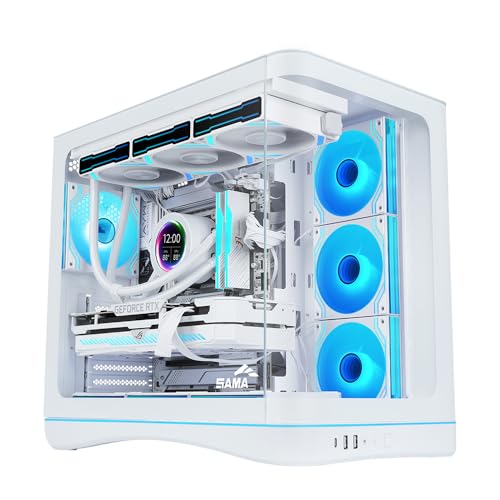 Image of SAMA V62 Mid-Tower PC Case, 7x120mm Pre-Installed ARGB PWM Fans, 4mm Tempered Glass, USB 3.1 Type-C & USB 3.0 Ports, 7 Slots, Support ATX /MATX /ITX (Back-Connect Compatible), White