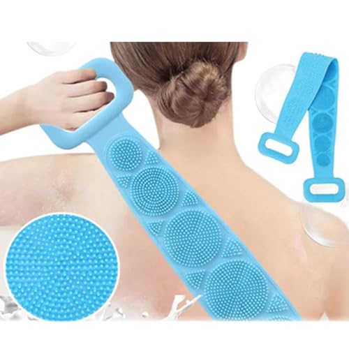 Image of Silicone Body Scrubber & Bath Brush for Deep Cleaning and Exfoliation | Soft Bristles, Non-Slip Grip, Hygienic & Reusable Body Exfoliator for Men & Women (Blue-Back scrubber)