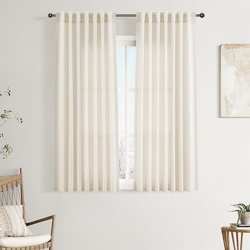 Image of Joywell Linen Short Curtains 45 Inches Long for Living Room Beige Cream