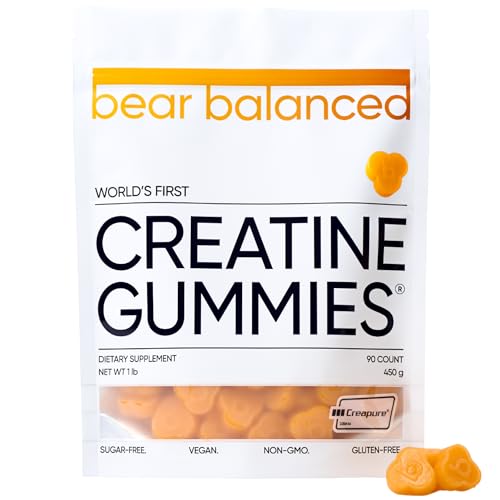 Bear Balanced Creatine Gummies for Men & Women - Creapure® Creatine Monohydrate, L-Theanine, L-Tyrosine & B12 for Muscle Growth, Strength, Focus, Energy & Health - Low Calorie, Sugar-Free, & Vegan