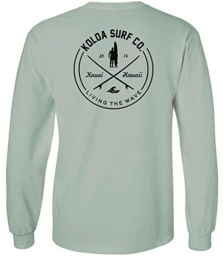 Joe's USA Koloa Surf Men's Looking for Waves Logo Long Sleeve Cotton T-Shirt, Stone Green, Medium