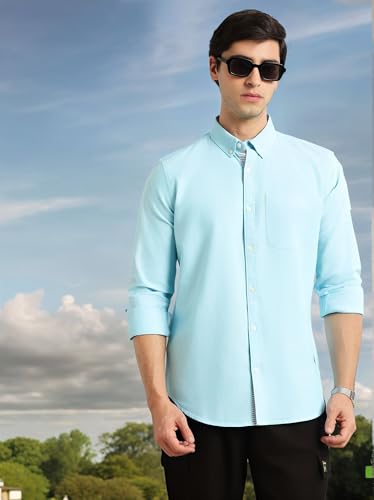 Image of Thomas Scott Men's Premium Slim Fit 100% Cotton Casual Shirt | Button-Down Collar | Full Sleeves | Solid Shirt for Men