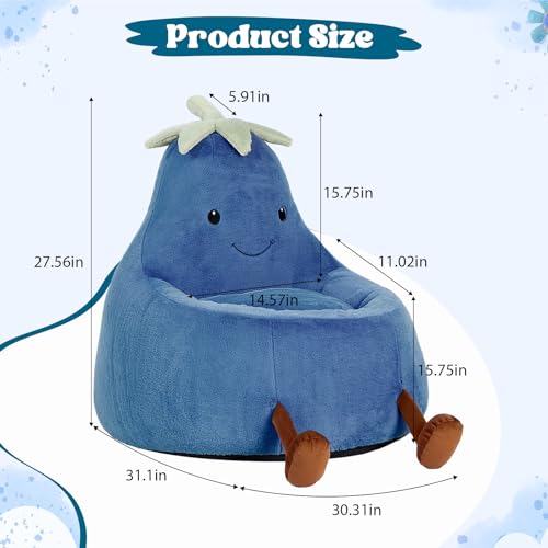 Image of 2.5FT Memory Foam Bean Bag Chair - Ultra Soft Faux Rabbit Fur Round Sofa with Handle & Machine Washable Cover, Comfy Lazy Chair for Kids Teens, Perfect for Reading Gaming in Living Room Bedroom,Navy