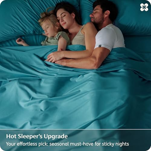 Image of Bedsure California King Sheet Sets, Cooling Sheets, Rayon Derived from Bamboo, PureWoven, Breathable & Soft, Deep Pocket Up to 16 Inches, Hotel Luxury Silky Bedding for Hot Sleepers, Turquoise