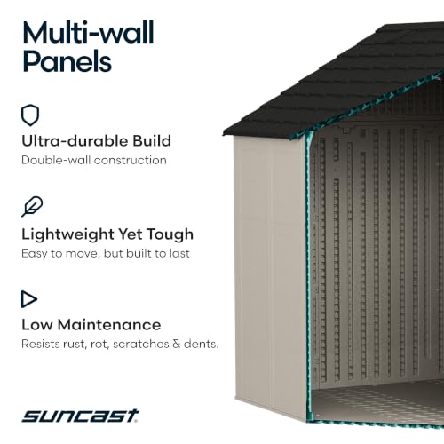 Suncast 8x10 Ft. Outdoor Storage Shed - Large Resin Outdoor Shed with Floor Included, Lockable Double Doors & Skylights. 547 Cu Ft Tremont Garden Resin Sheds for Lawn Tools, Riding Mowers, & Bikes - Image 2