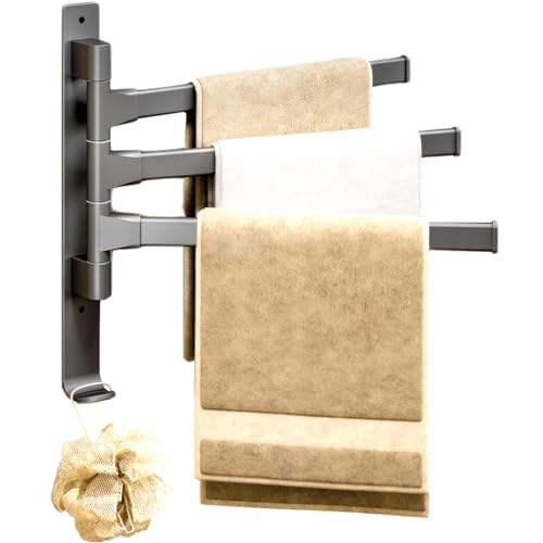 AwnsIMfreien Toallero de baño, toallero Giratorio 12 de 3 Brazos montado en la Pared con Gancho Giratorio de 180 Grados Antideslizante para baño, Cocina, Pared (Gris Pistola)