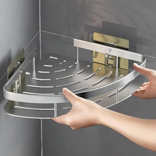Image of Boniry 1 Pcs Bathroom Accessories Aluminium Heavy Duty Self Adhesive Bathroom Corner Shelf for Wall, Multipurpose Wall Mounted Bathroom Organiser, Washroom Organizer (Silver)