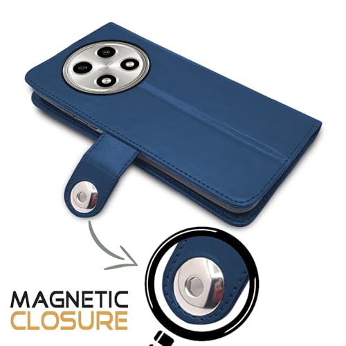 Image of Pikkme Oppo A2 Pro 5G Flip Cover Leather Finish | Inside TPU with Card Pockets | Wallet Stand and Shock Proof | Complete Protection Button Flip Case (Blue)