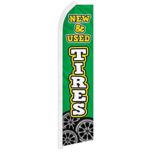 New & Used Tires Swooper Feather Flag - Perfect for Dealerships, Car Lots, Tire Shops (New Used Tires)