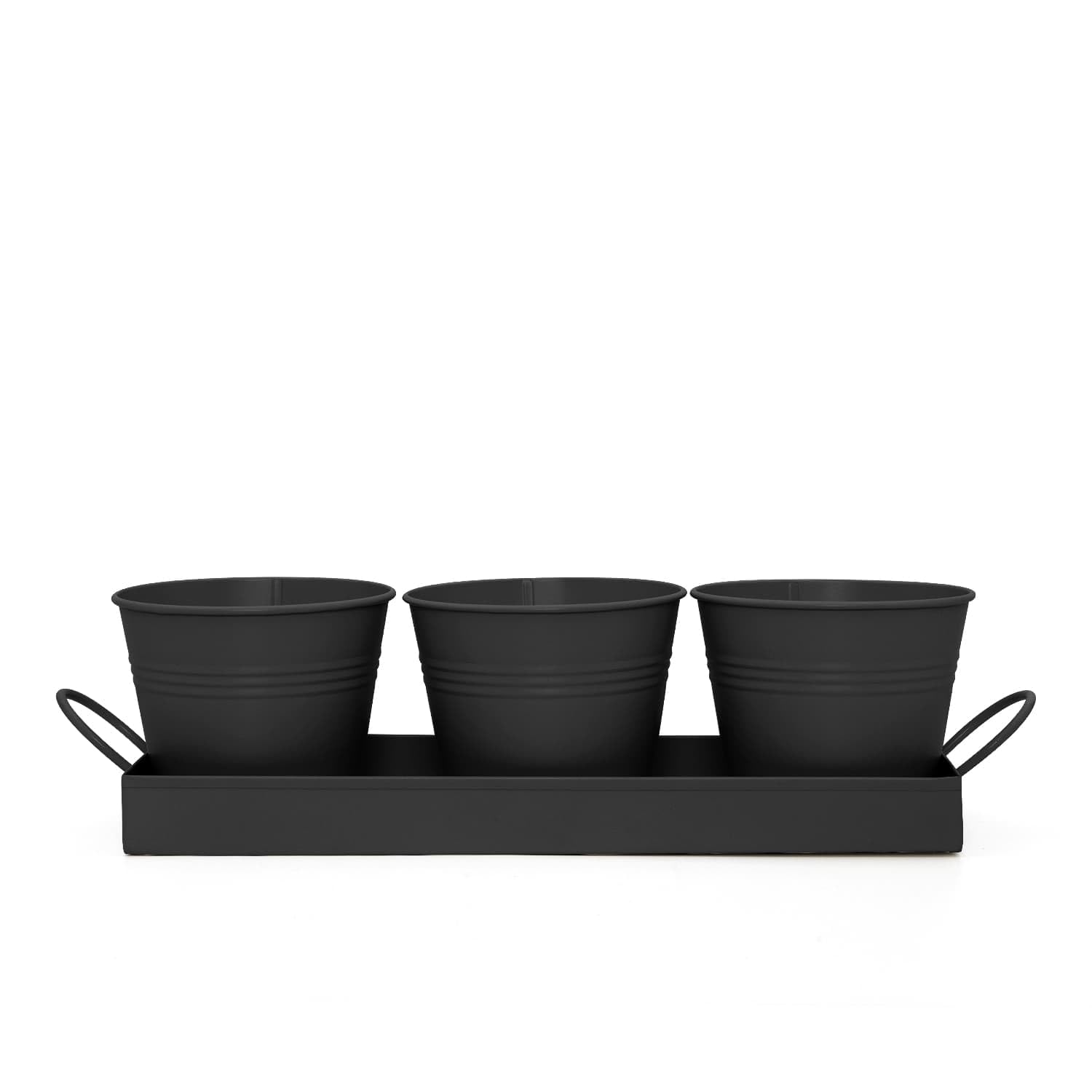CKB LTD Zestaw 3 metalowych doniczek na zioła z tacą ociekową, tradycyjny parapet wewnętrzny, kolorowe pudełko na rośliny do kuchni, do uprawy własnych ziół do gotowania (czarne)